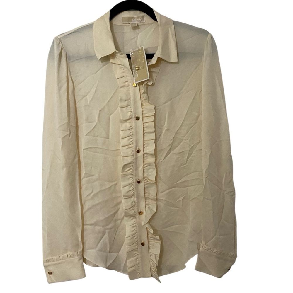 NWT Michael Kors Silk Cream Ruffled Blouse 8